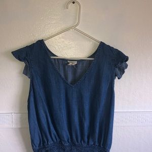 Harper heritage deep v neck ruffled shirt